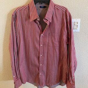 LINCS Mens XL Red White Grey Stripe Long Sleeve Button Down‎ Dress Shirt